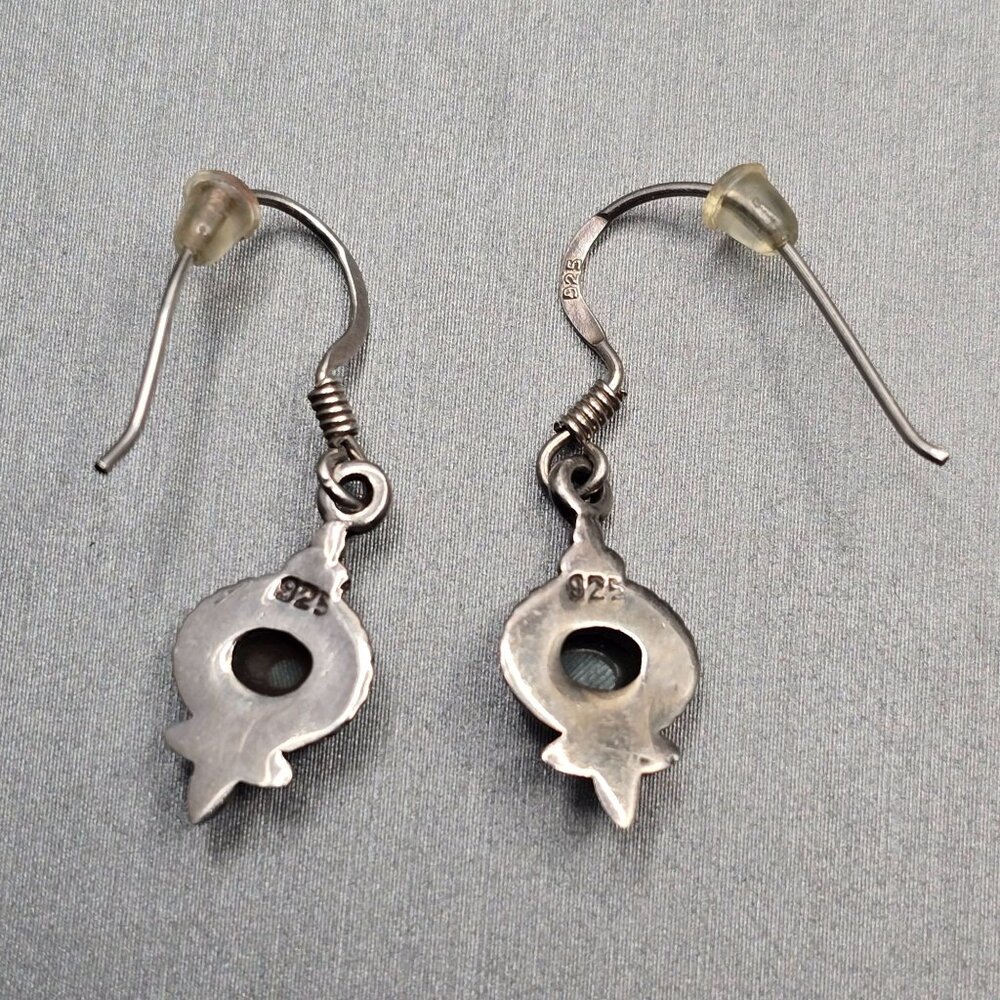VTG Sterling Silver Southwestern Malachite Dangle Earrings 1" Marked 925 - Picture 4 of 8